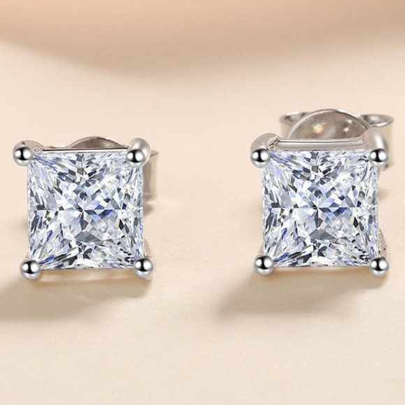 Jewelry - Certified 4ct. t.w. Diamond Moissanite Princess Cut Stud Earrings NEW